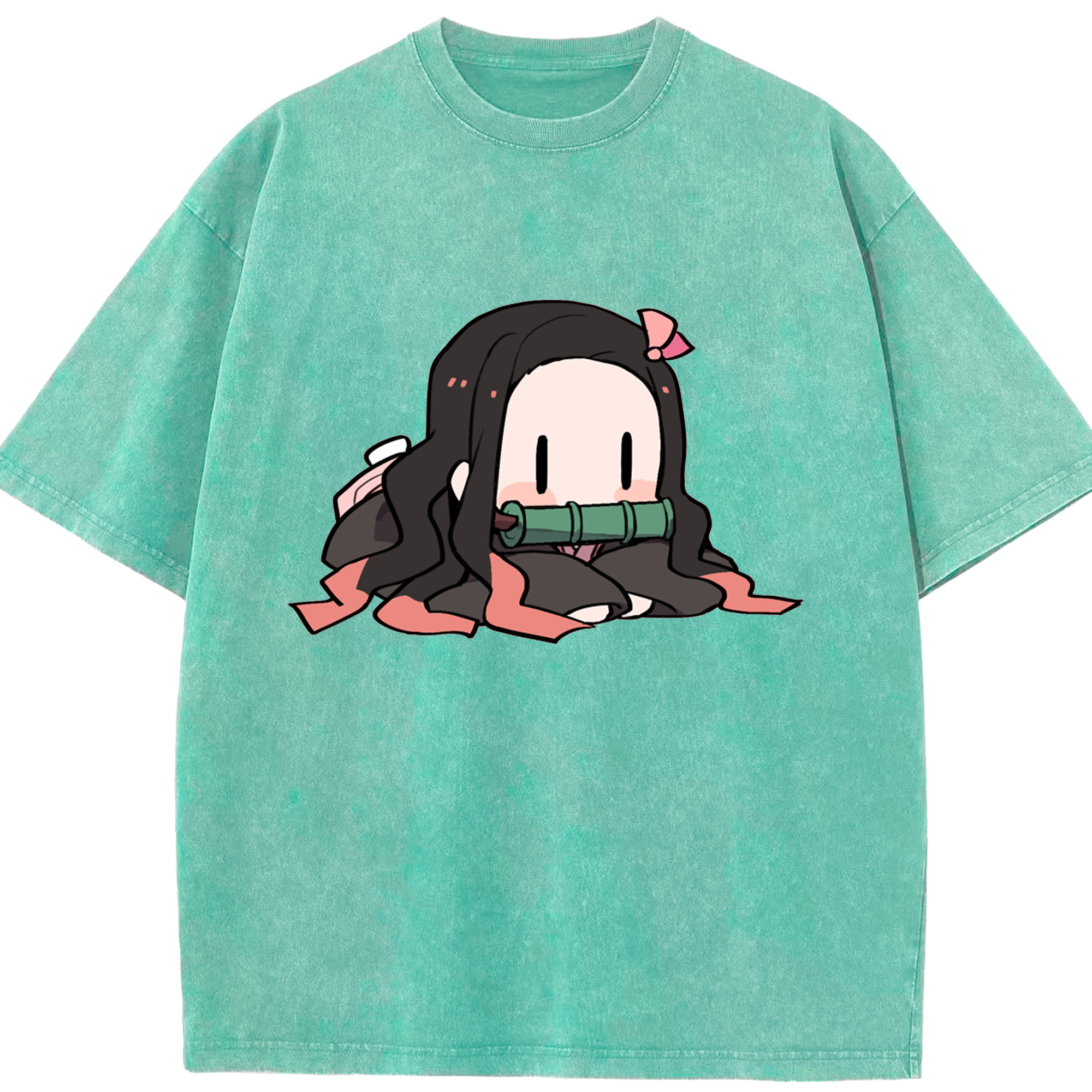（画像用） 鬼滅の刃（きめつのやいば）竈門 禰󠄀豆子／かまど ねずこ Kamado Nezuko 綿100% ヴィンテージ風 半袖Tシャツ（フロントプリント）